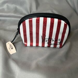 Victoria's Secret BEAUTY Red Glitter & White Stripes Mini Cosmetic Makeup Bag